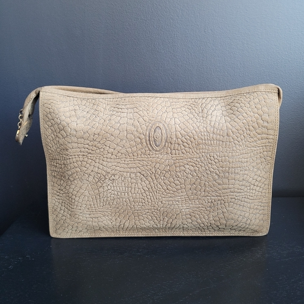 Vintage Pollini Pebbled Clutch Purse Bag Gold Accent Sophisticated Made in Italy
